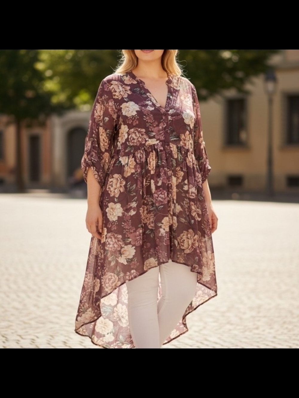 torrid Plum Floral Hi-Low Tunic